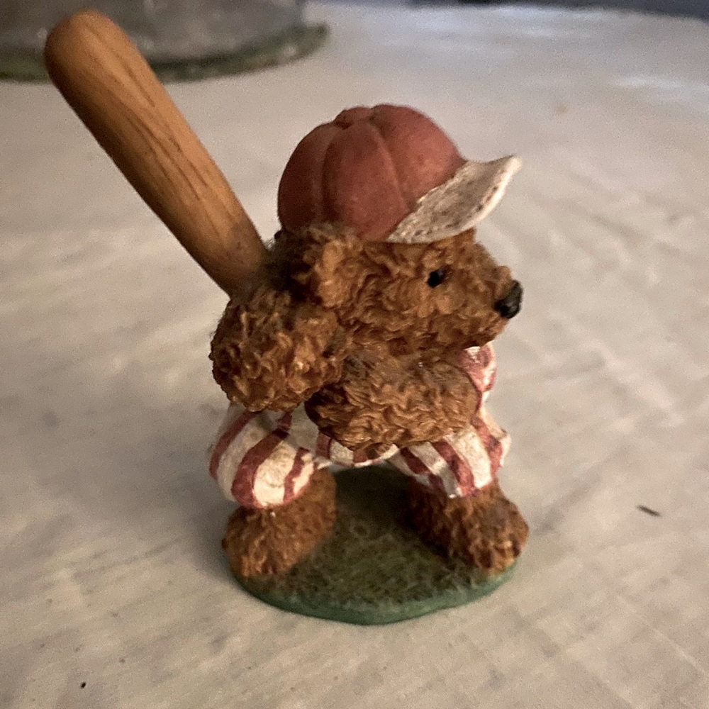 “Batters up” cute bear figurine